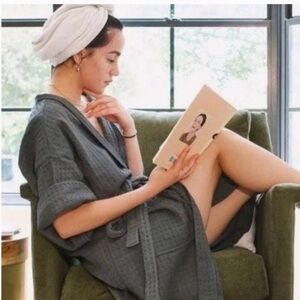 Bathen Waffle Weave Robe - Charcoal Grey